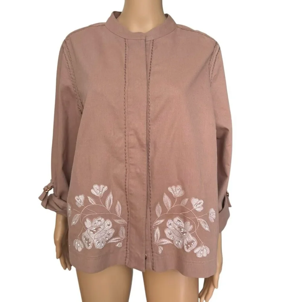 Chico's Dusty Rose Embroidered Collarless Blazer